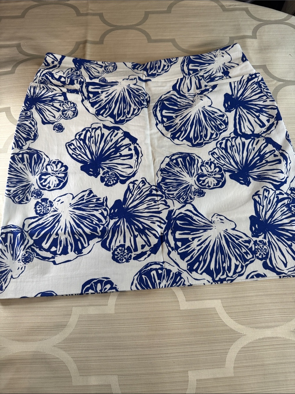 Chico's White Mini Skort with Royal Blue Floral Print